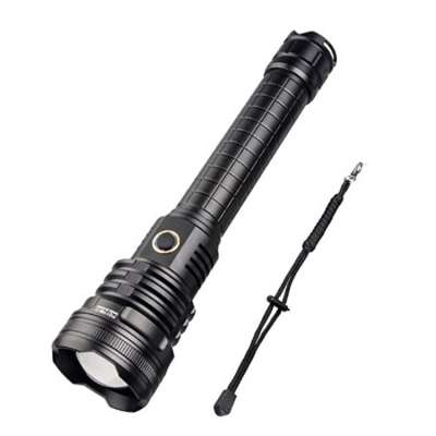 LED XHP90 Flashlight USB Torch Rechargeable Camp Long Range Torch with Hammer for Outdoor with Input Output Electric Function