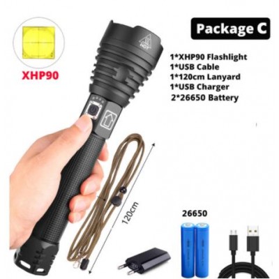 3000lumen xhp90 Most Powerful XHP90 LED Flashlight Lamp Zoom Torch XHP70 USB Rechargeable Waterproof Lamp  18650 26650 battery